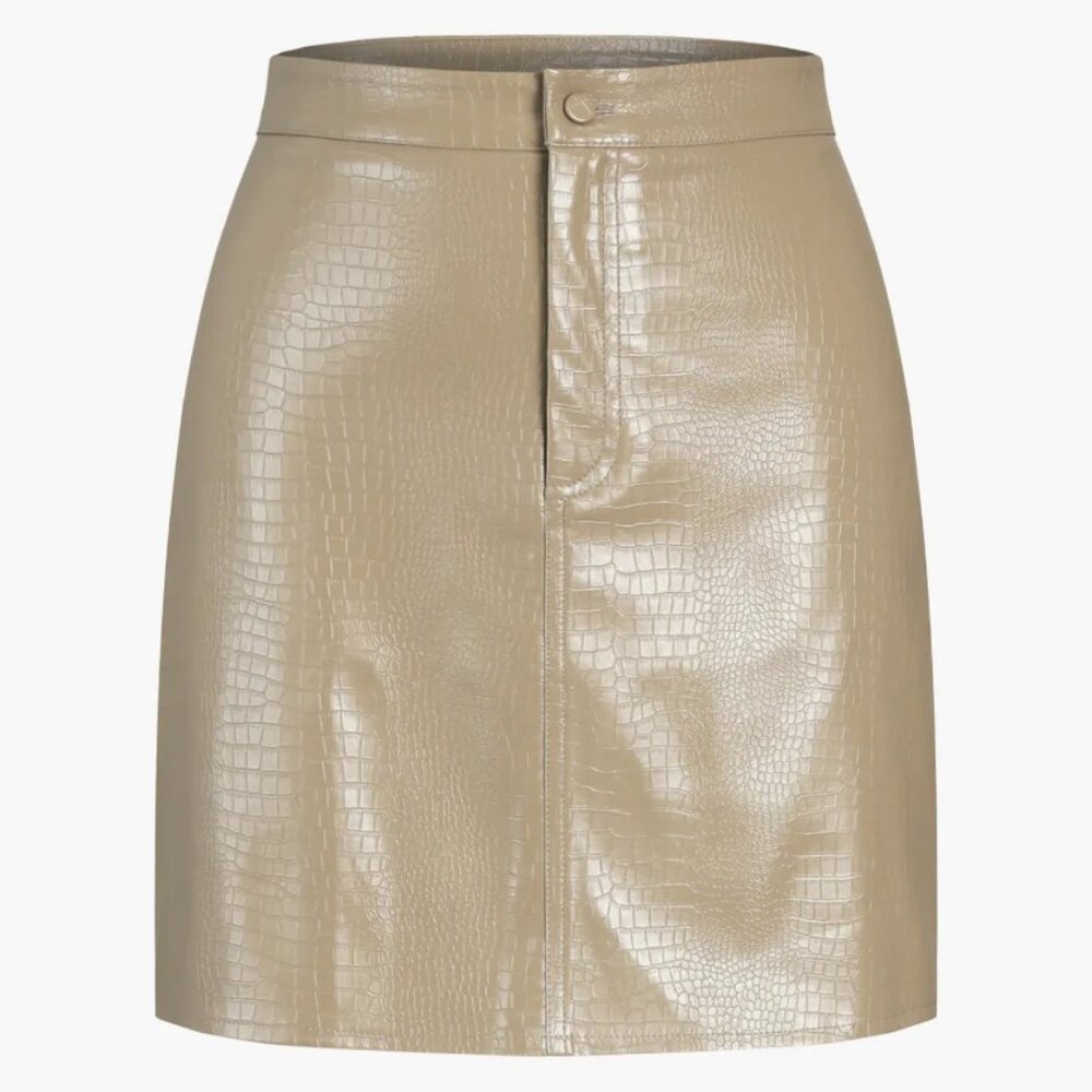 Commense NWT Faux Croc Leather Mini Skirt in Khaki size XS